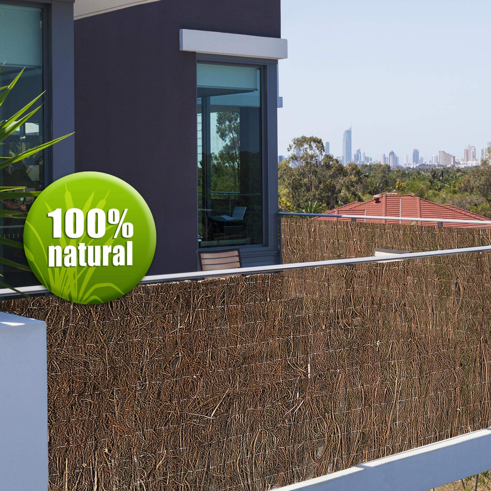 casa pura canisse de bruyère pour Balcon Jardin Terrasse - Brins de bruyère pour Usage extérieur - Brande de bruyère Naturelle sans teinté, Pare-Vue Résistant aux intempéries 2m (H) x 3m (L)