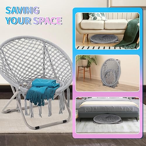 Miniatura 11 de Silla Moon Saucer, silla bohemia para sala de estar, bonita silla plegable bohemia redonda para dormitorio, ideal para adultos y adolescentes, color