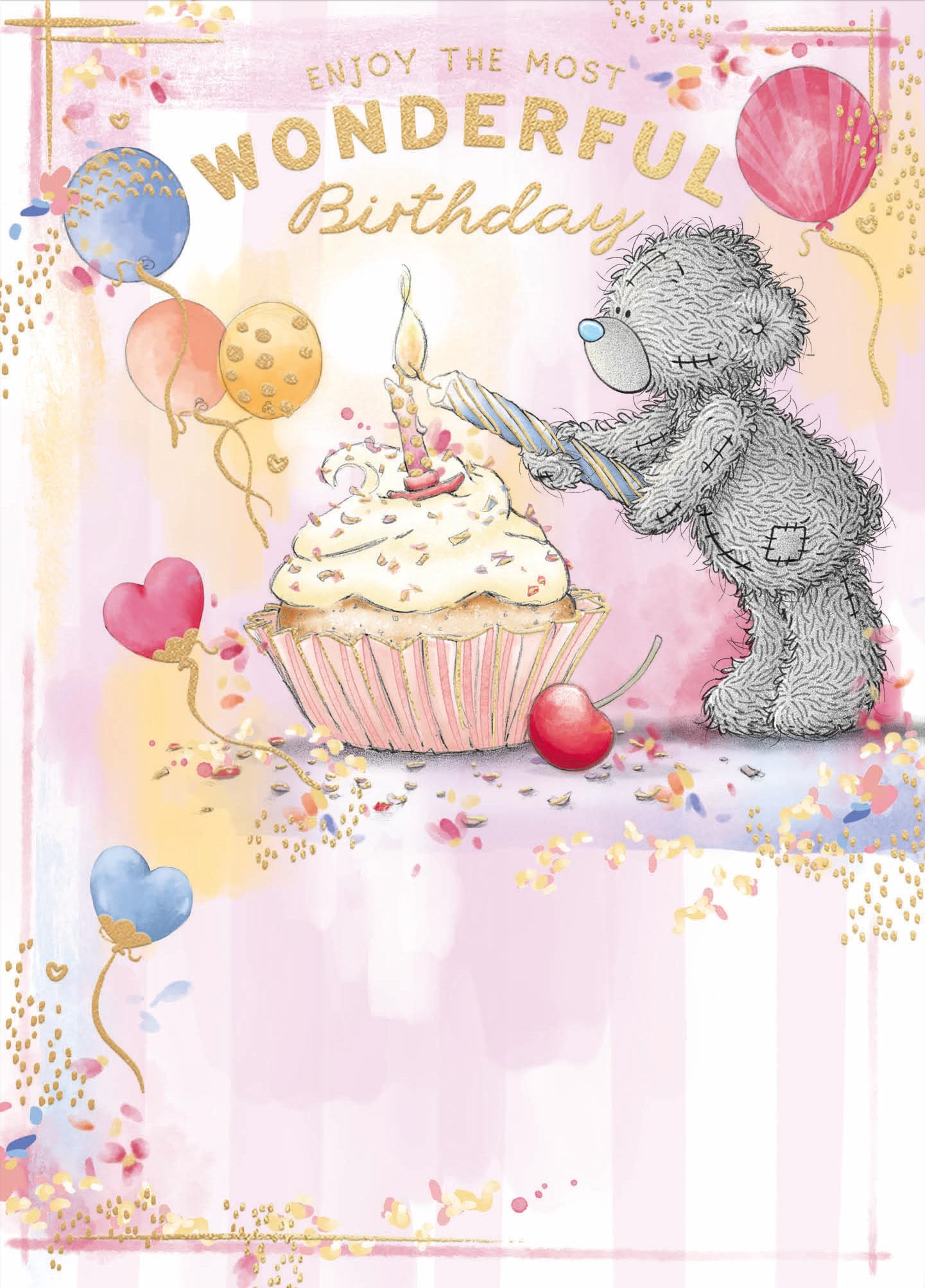Me To You Tatty Teddy Cute Birthday Card For Friends Or Family, Tatty Teddy Lighting Candle On Cake 12.7 X 22.8 cm - Official Collection