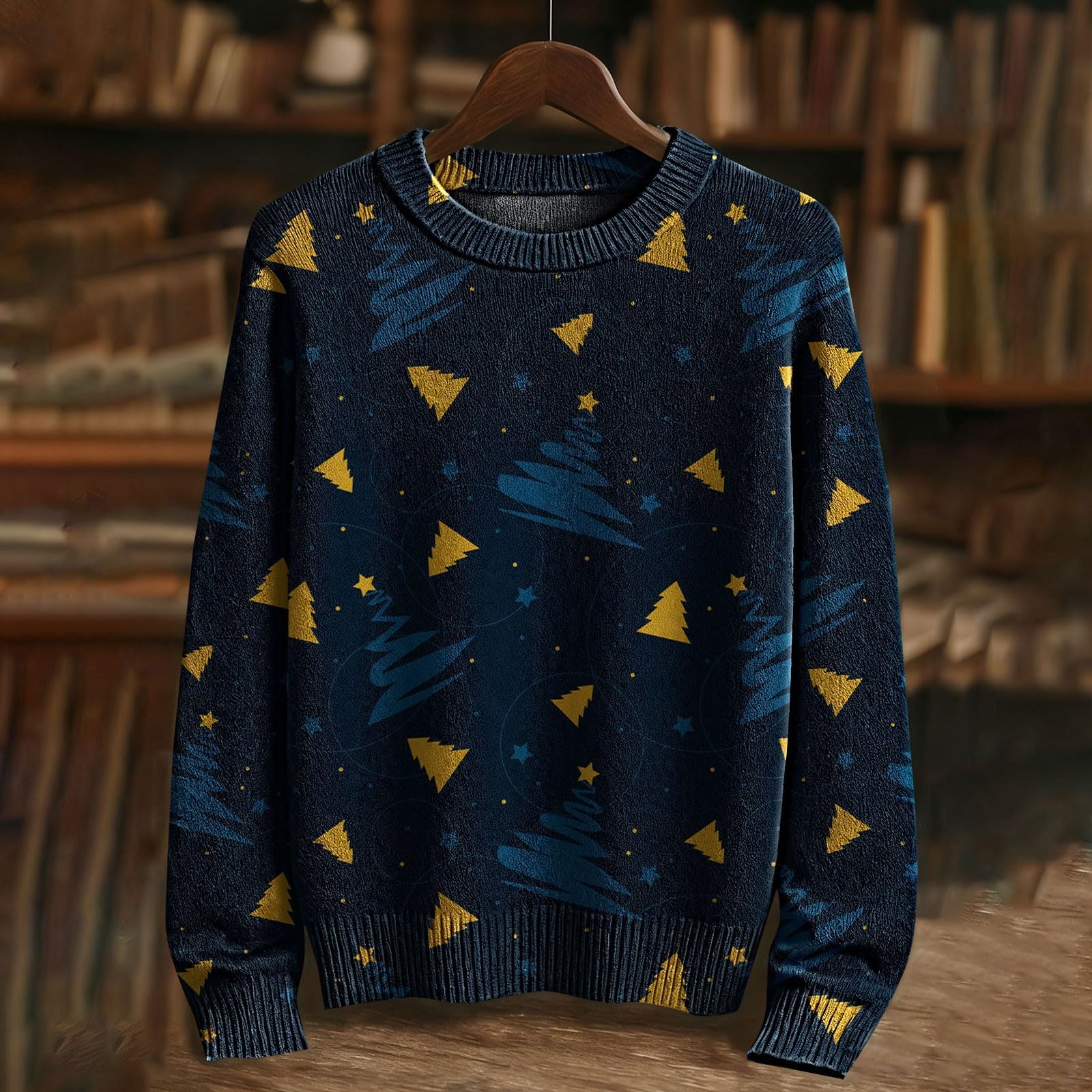 Jersey de Navidad para hombre feo – Jersey de punto para hombre, cuello redondo, manga larga, punto fino, jersey de invierno, tallas grandes, ropa de fiesta de Año Nuevo, parte superior
