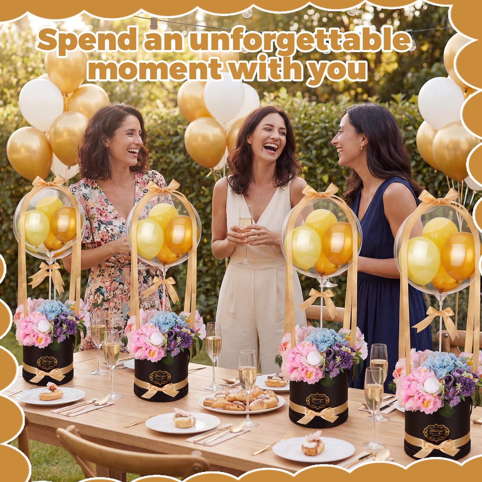 Gejoy 3 Set 16 Zoll Transparent Wide Mouth Bobo Ballon Geschenk-Set mit runden Geschenkboxen, befüllbare klare Füllballons mit Band und Stäben für Muttertag Geburtstag Hochzeit Party Dekorationen