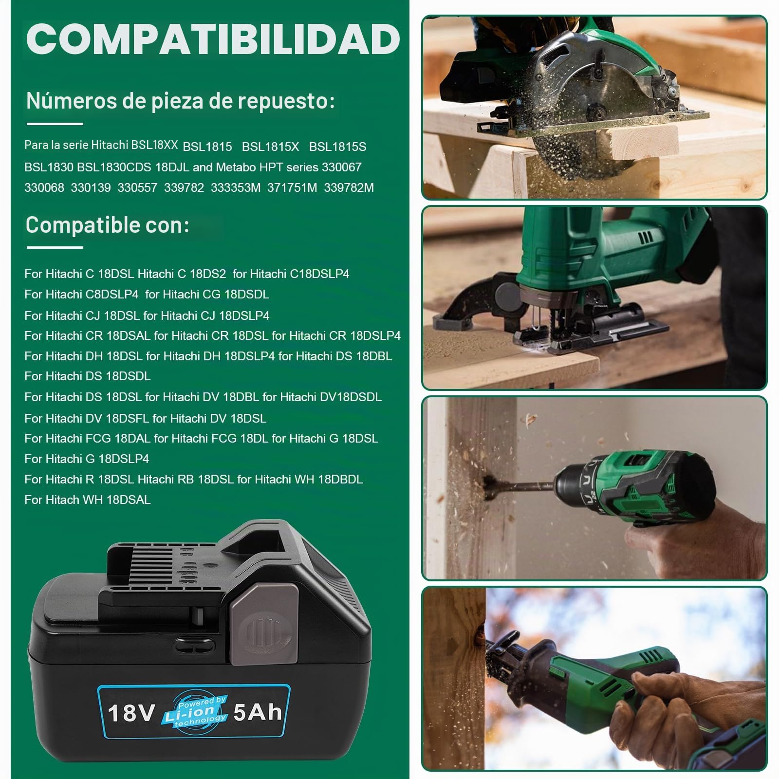 ASUNCELL 18V 5000mAh Batería de Repuesto para Herramientas eléctricas para HITACHI 339782 BSL1830C 330139 330557 BSL1815X BSL1815S BSL1830 Hitachi C18DSLP4 CJ 18DSLP4 C 18DSL2 FCG 18DL Paquete de 2