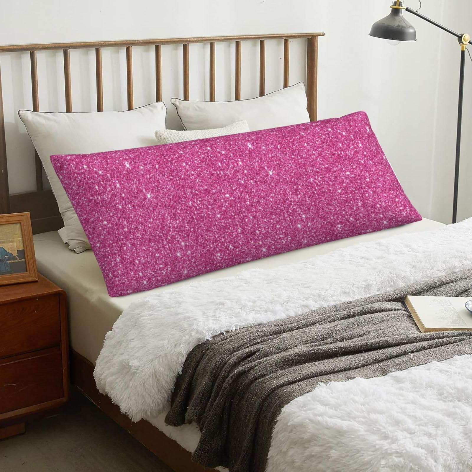 Sparkling Pink Glitter, Body Pillow Cover with Zipper,Long Body Pillowcase 20 x 60 in
