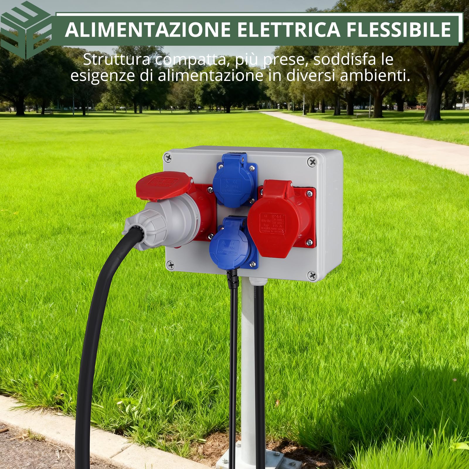 EYPINS Quadro Elettrico da Cantiere, Distributore di Corrente per Cantieri 2x 230V Schuko, 2x Presa CEE 16A,Scatola Elettrica Esterna per Officine Garage Cortile,IP66 Impermeabile