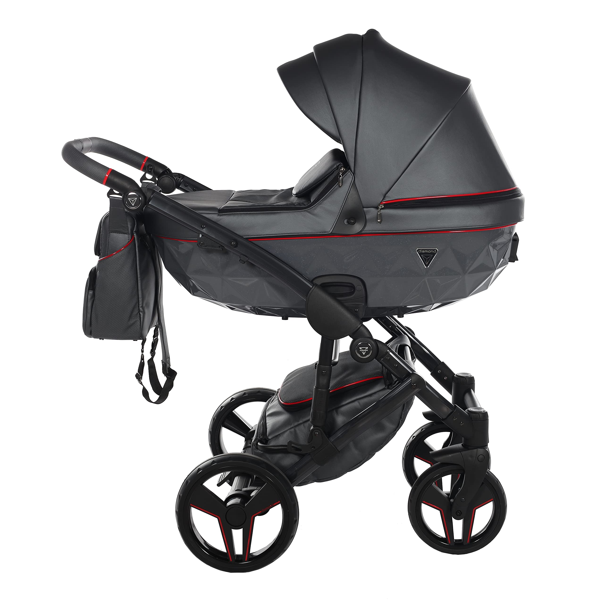 Junama Passeggino TRIO Diamond S Class 06 Grigio e Rosso - 2in1 3in1 4in1 + ombrellino (3 in 1 con Seggiolino Auto)