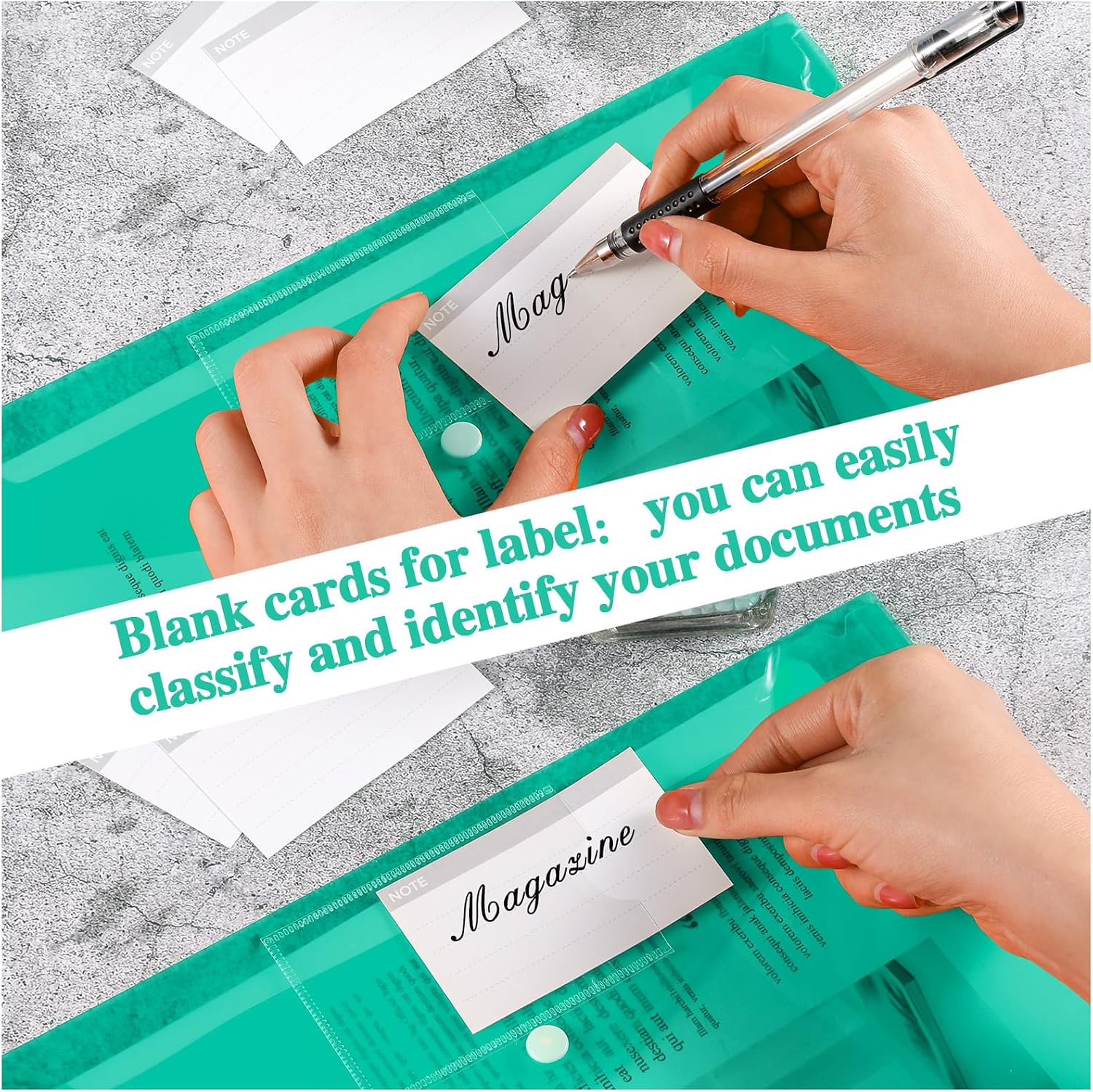 Lincia Plastic Envelopes A4 Size Poly Envelopes File Folders Work Document Holder Office Paper Plastic File Organizer with Label Pocket Snap Button Home Bag for School(Clear Green,24 Pcs)