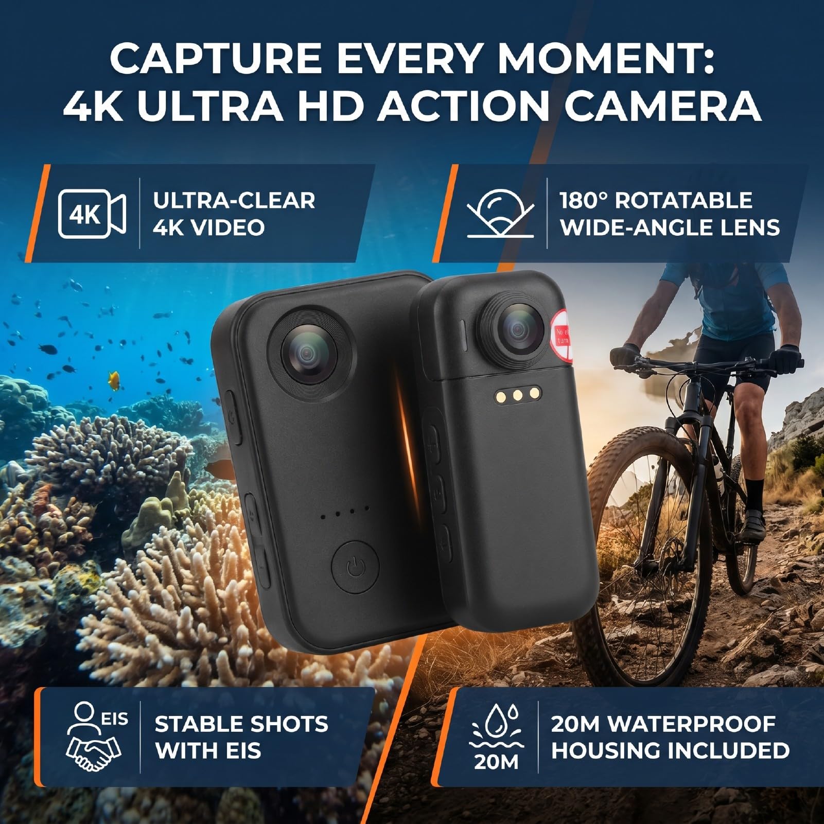 LICAEVEY Action Camera 4K 12MP con Obiettivo Grandangolare 180° per Esterni