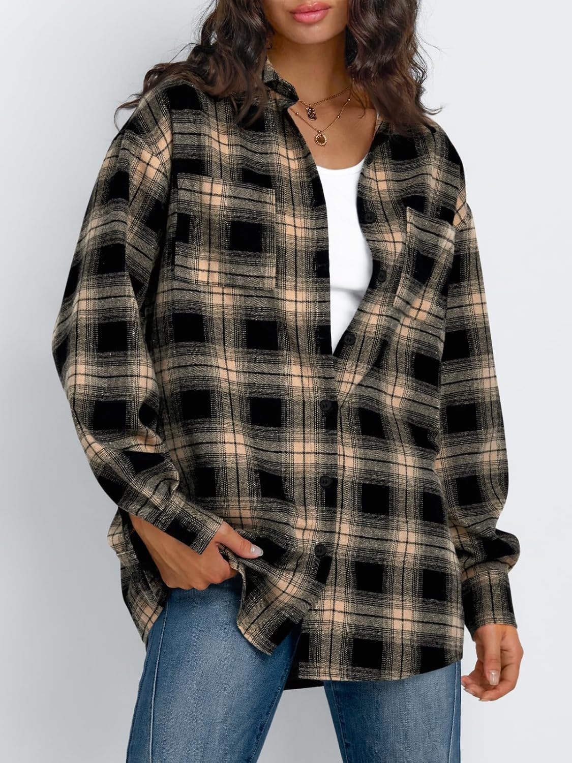 Trendy Queen Women Flannel Shirts Plaid Tops Fall Fashion Shackets Long Sleeve Blouse Button Down Outfits Winter Jackets 2026 - Image 2