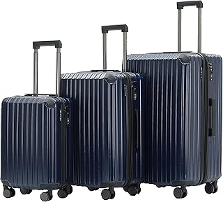 M816 TSA-Schloss Koffer Reisekoffer Trolley Kofferset Hardschale Boardcase (Dunkelblau, 3tlg. Kofferset)