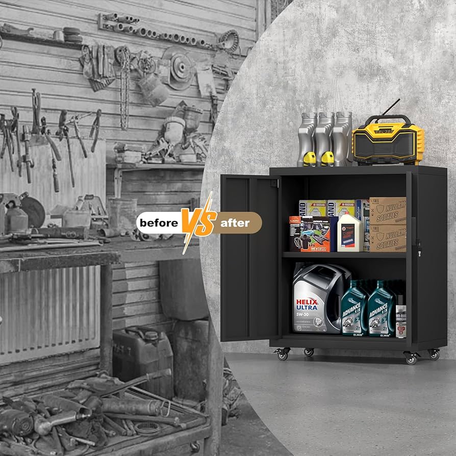 Amazon.co.jp: LUCYPAL 金属製収納キャビネット キャスター付き ロック