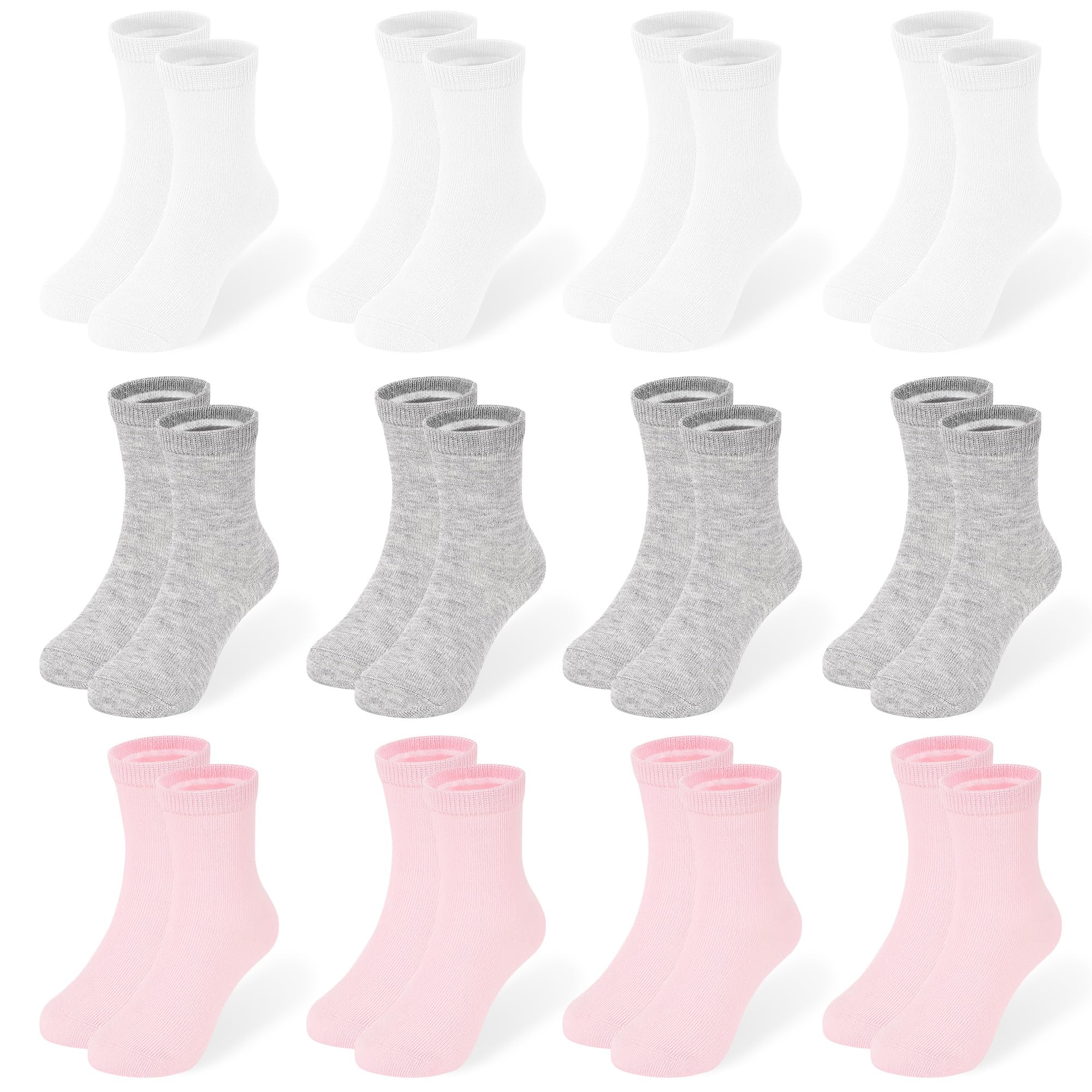 12 Pairs Girls Crew Socks, Colorful School Socks Ages 1-14