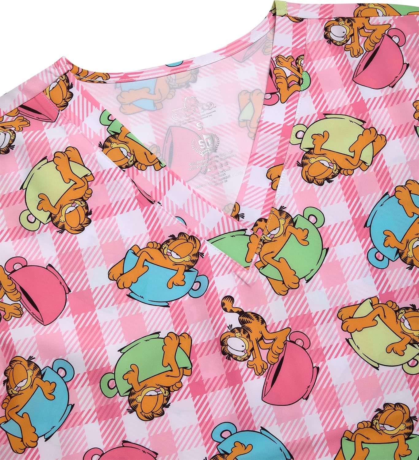 COCO BRANDS Garfield Women's All Over Print V-Neck Scrub Top with Pockets - Comfortable Work Uniform