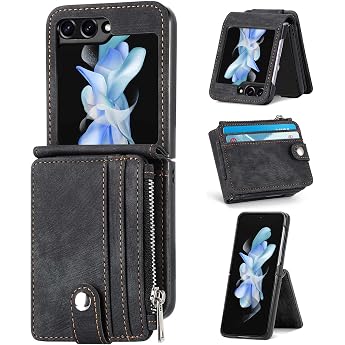 ZCDAYE Case for Samsung Z Flip 6 Mobile Phone Case with Card Case Black