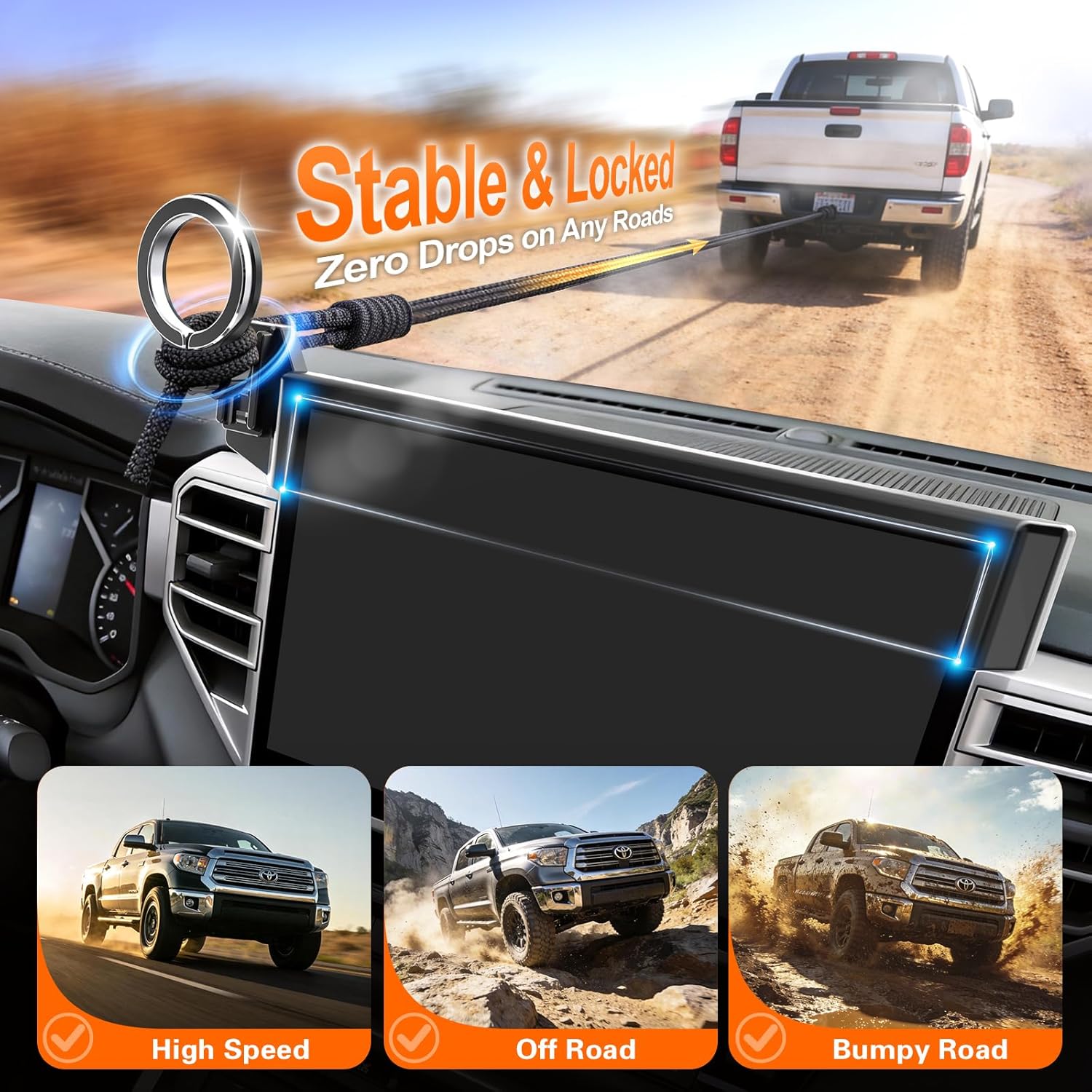 Car Phone Mount for Toyota Tundra 2022 2023 2024 2025 2026 & Sequoia 2023-2026: Magnetic Cell Phone Holder for 3rd Gen Toyota 14-Inch Screen Accessories - Compatible With MagSafe & iPhone Samsung