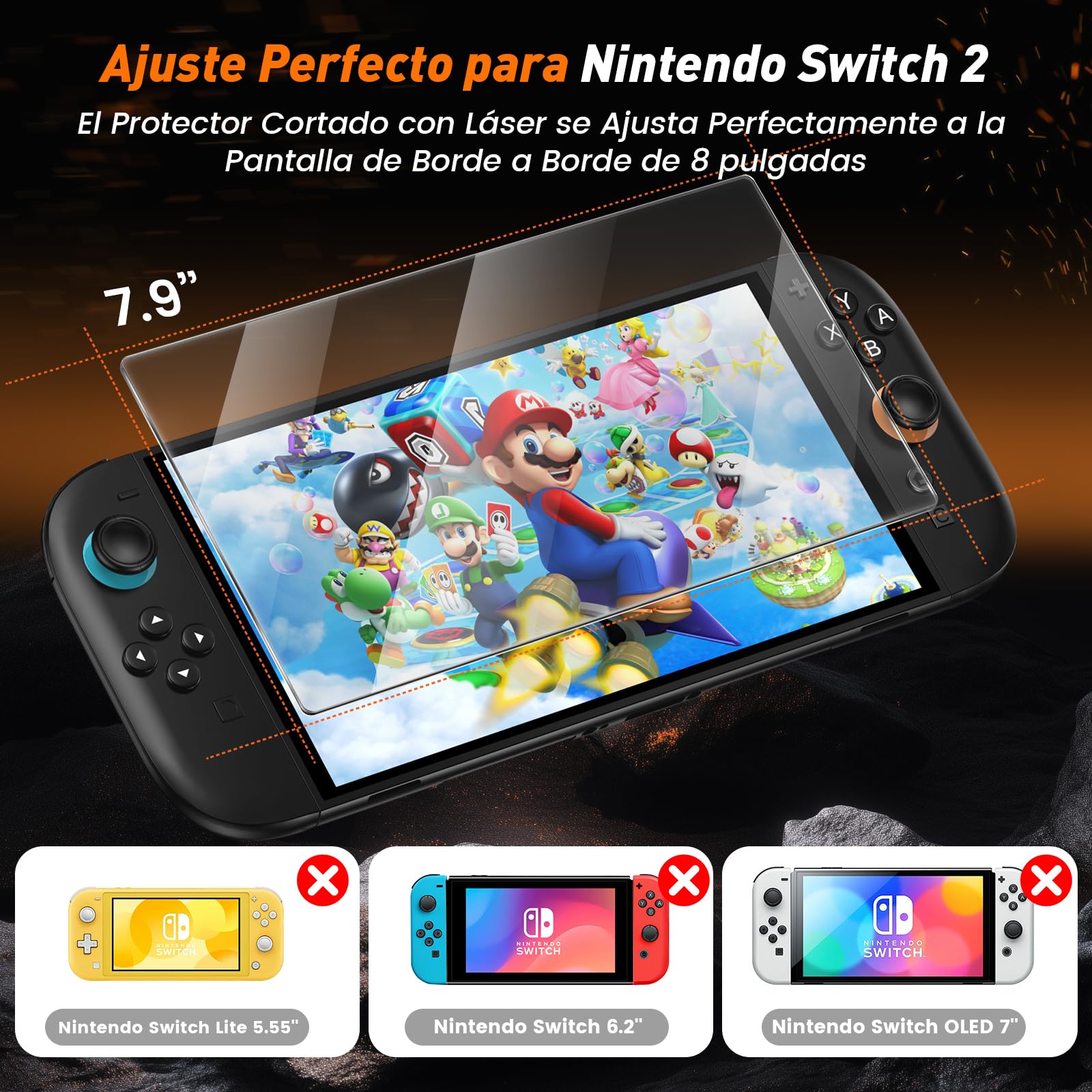 daydayup 4 piezas Protector de Pantalla Compatible con Nintendo Switch 2 con [Marco de alineación] .Cristal Templado Antiarañazos para Switch 2, Película Protectora para Switch 2 (7.9")