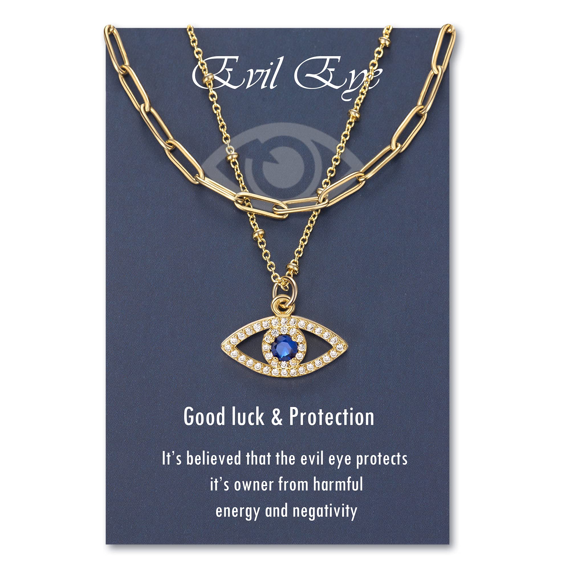 PPJewLayered Evil Eye Necklaces for Women 18K Gold Plated Dainty Chocker Necklace Delicate Jewelry Gift for Women Girls（Gold/Silver）