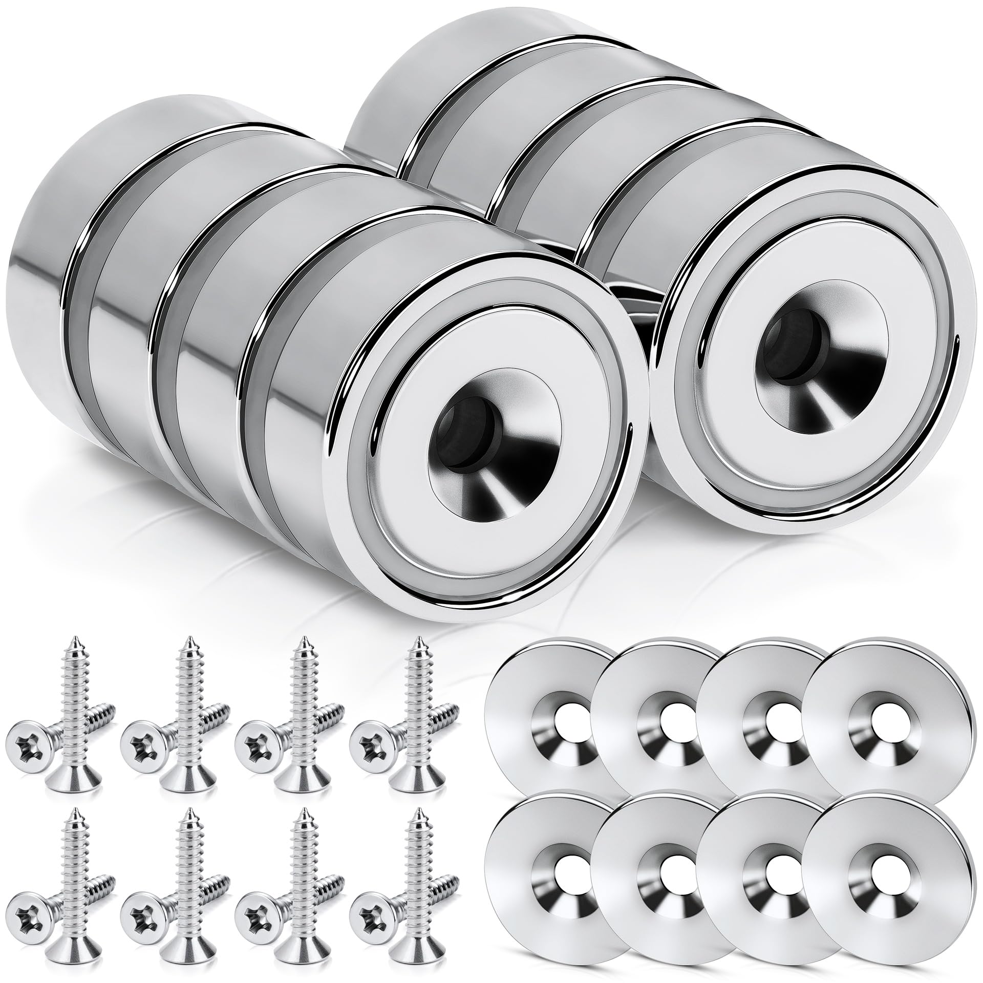 SENSEI Magneti Potenti con Foro (20x7 mm, 12 kg) – Calamite Forti per Camper e Sicurezza – con Viti – Set da 8 con Rondelle