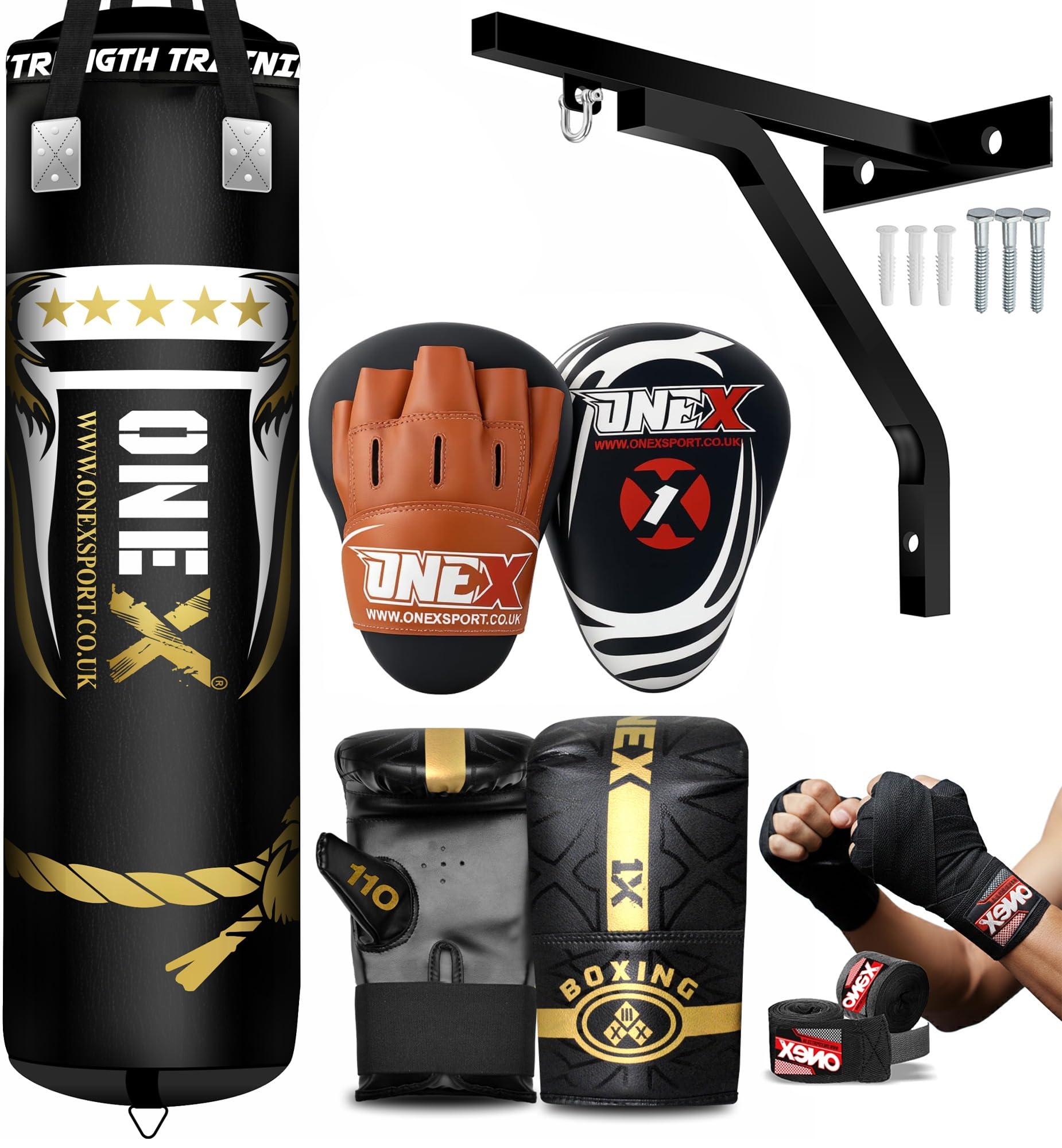 Boxing bag heavy duty 3ft – 4ft – 5ft punch bag with bag Mitts MMA Muay Thai Kickboxing punching bag best boxing equipment for Indoor or Outdoor boxing Training set (Black, 5ft)
