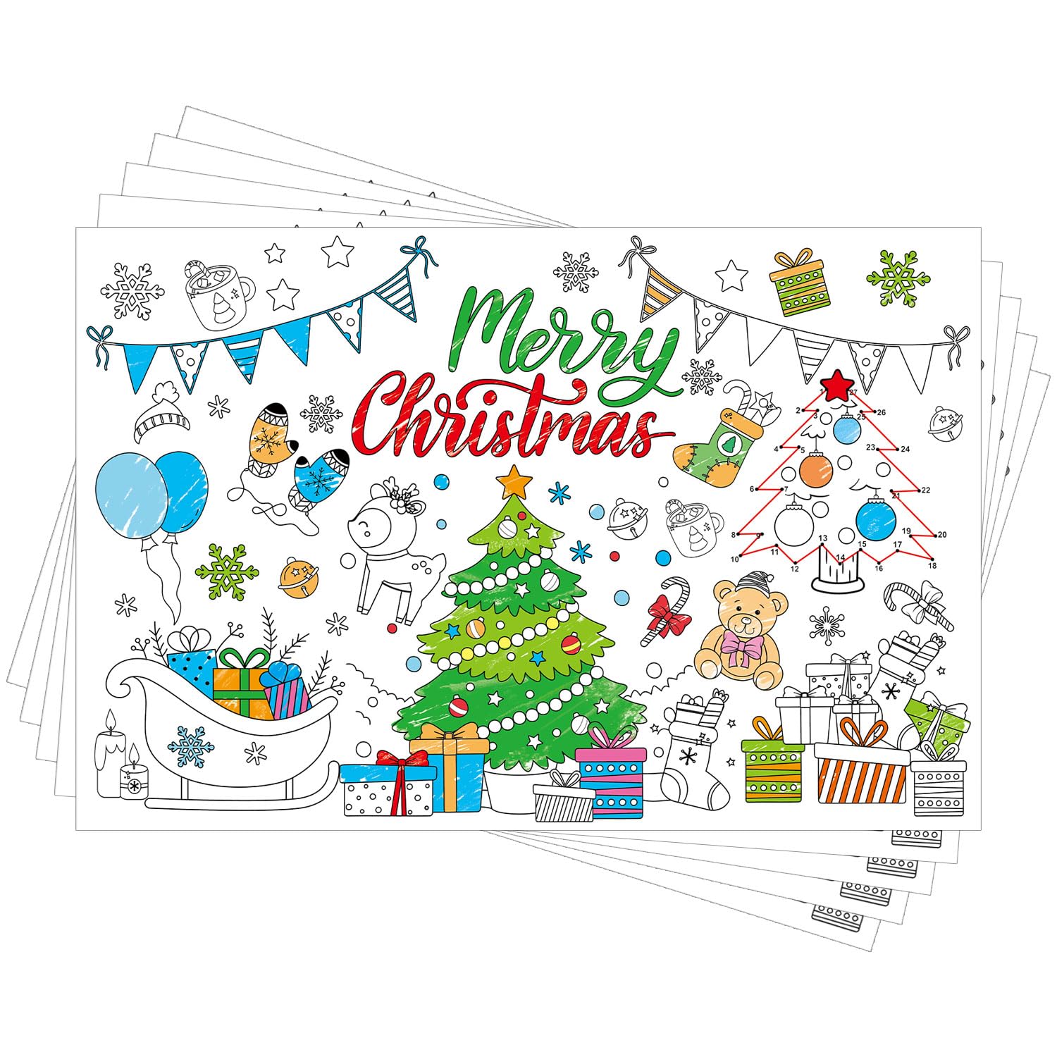 12uds Manteles Individuales para Colorear de Navidad para Niños, Manteles Individuales Navidad Papel para el Hogar Suministros de Mesa(Estilo de Juego 1)