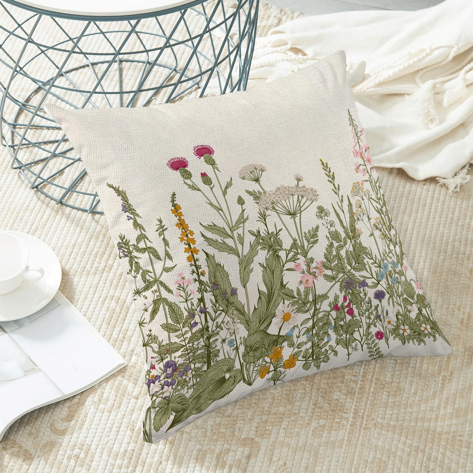Set Di 2 Federe Per Cuscini Boho Autunnali Con Fiori Selvatici