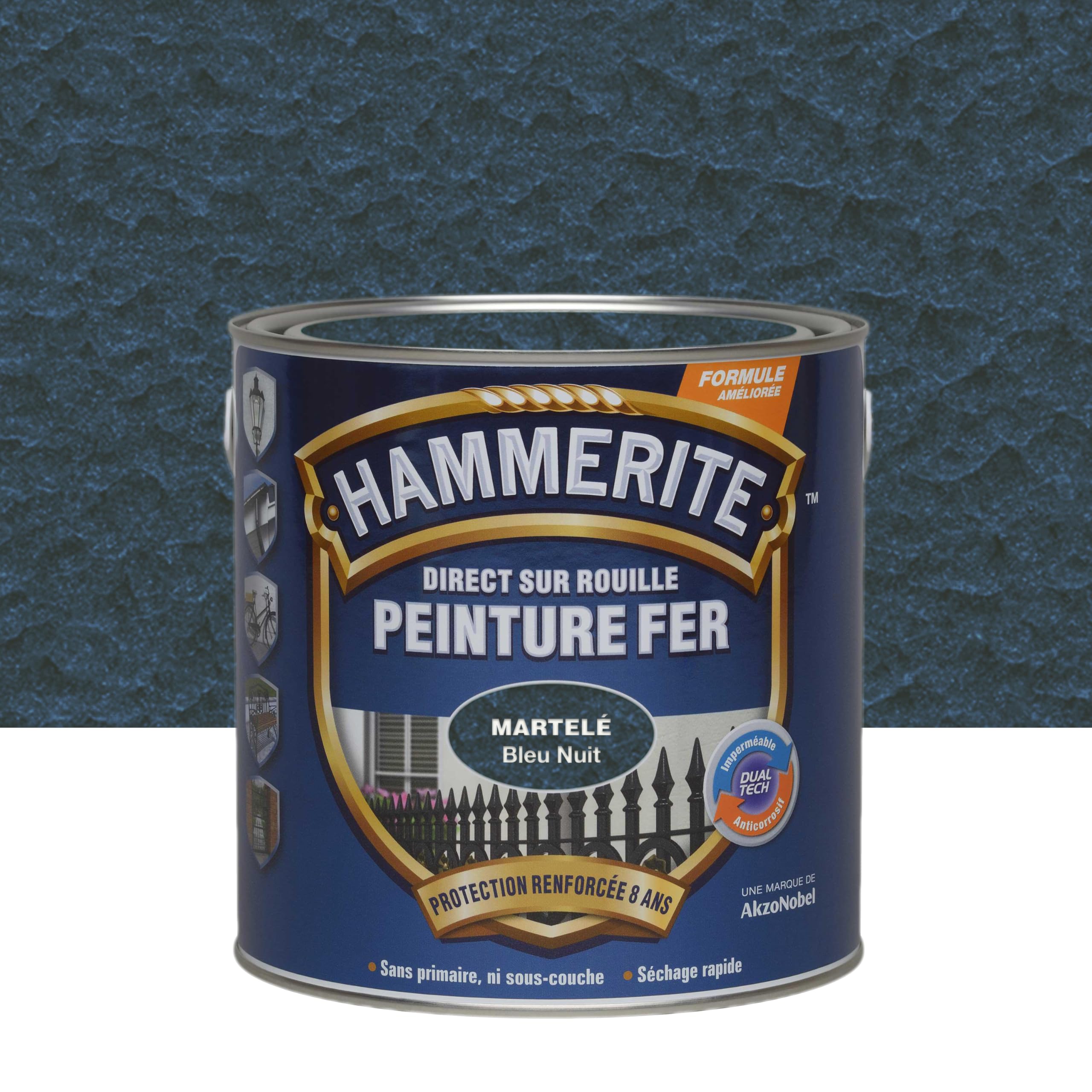 Hammerite Peinture Métal Direct sur Rouille Anticorrosion Bleu Nuit Martelé 2,5 L