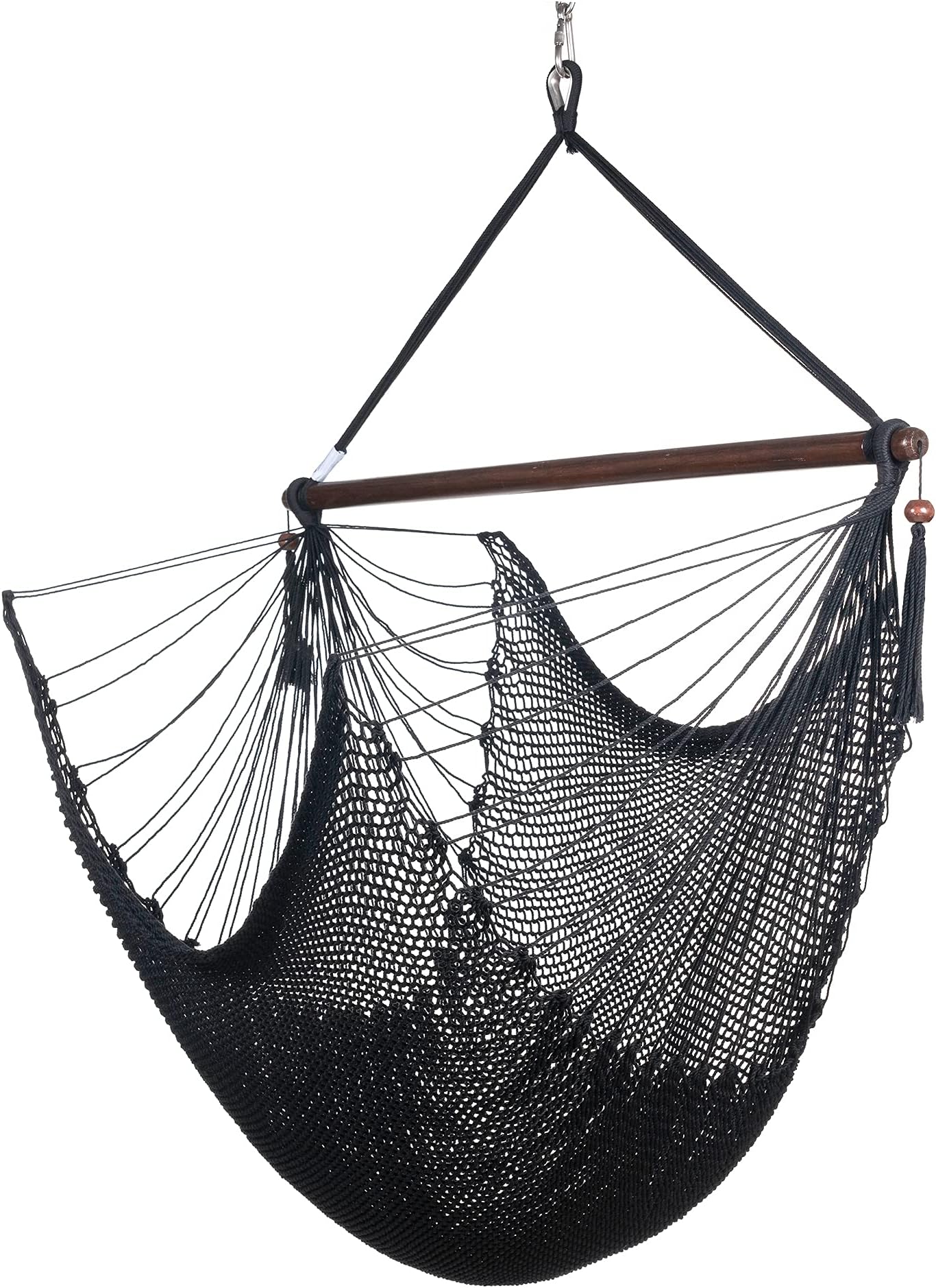 Large Caribbean Hammock Chair - 48 Inch - Polyester - Hanging Chair - Black