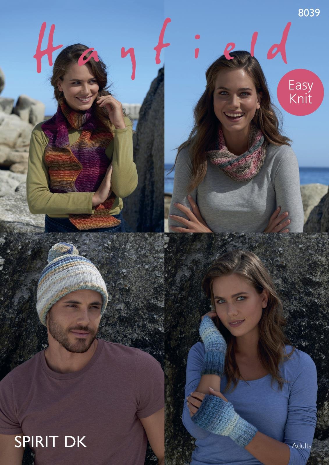 Sirdar Lavender, Mint, Plum, Cream 8039 Knitting Pattern Easy Knit Scarf Hat Mitts And Snood In Hayfield Spirit Dk