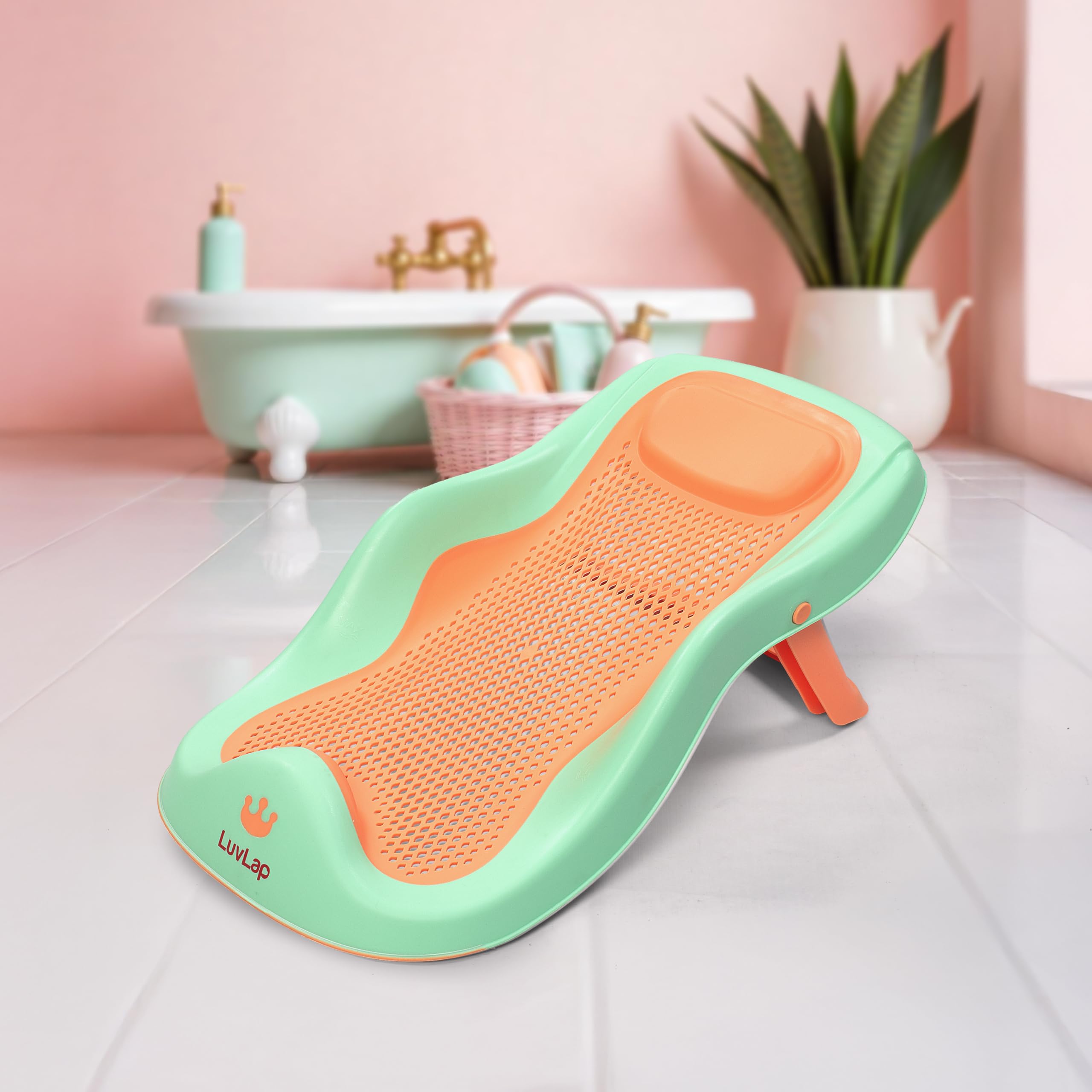 LuvLap Baby Bath Seat 0-12 Months, Durable, Non-Slip, Safe & Comfortable Baby Bather (Green)-image-41