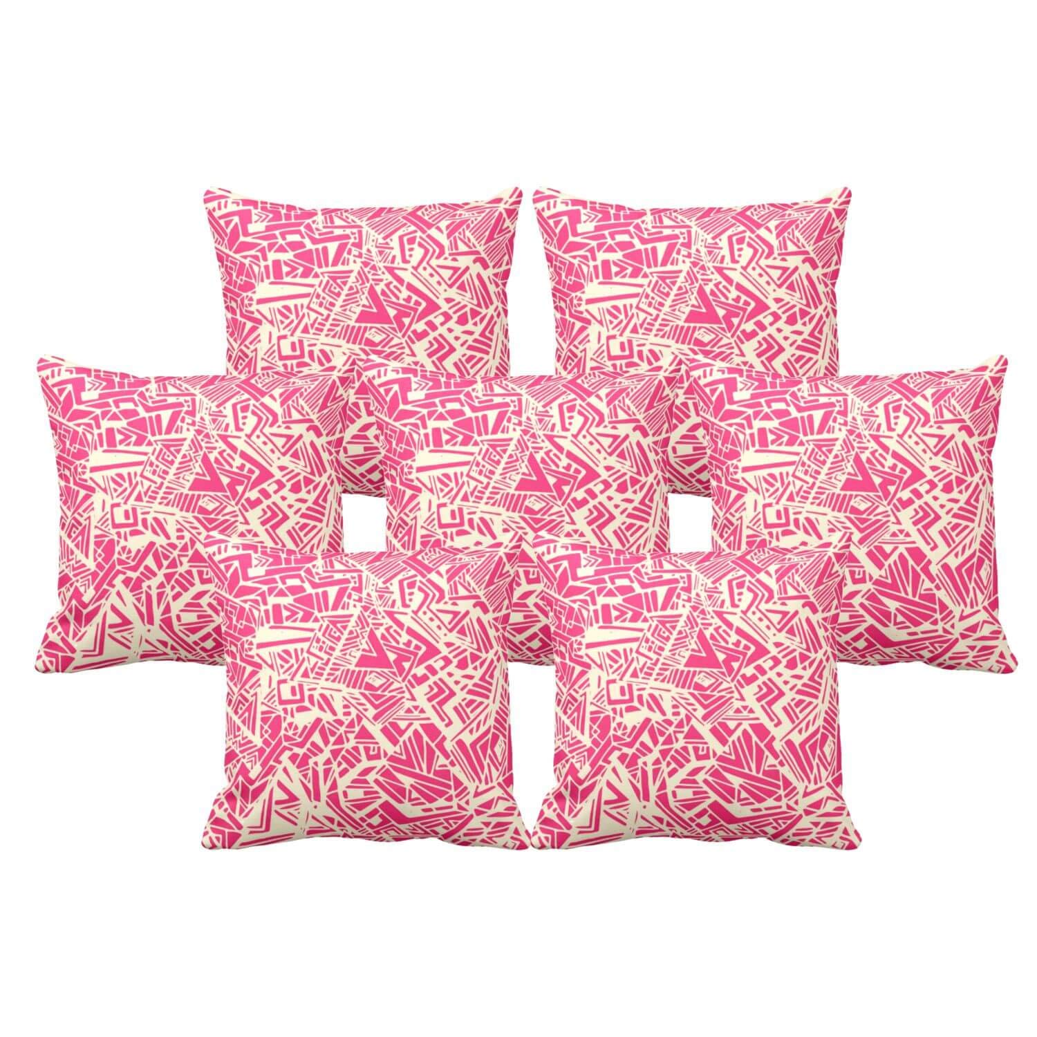 TheYaYaCafe® 16X16 inches Set of 7 Cushion Covers Handsomely Abstract Printed Sofa Throw Pillows Multicolor