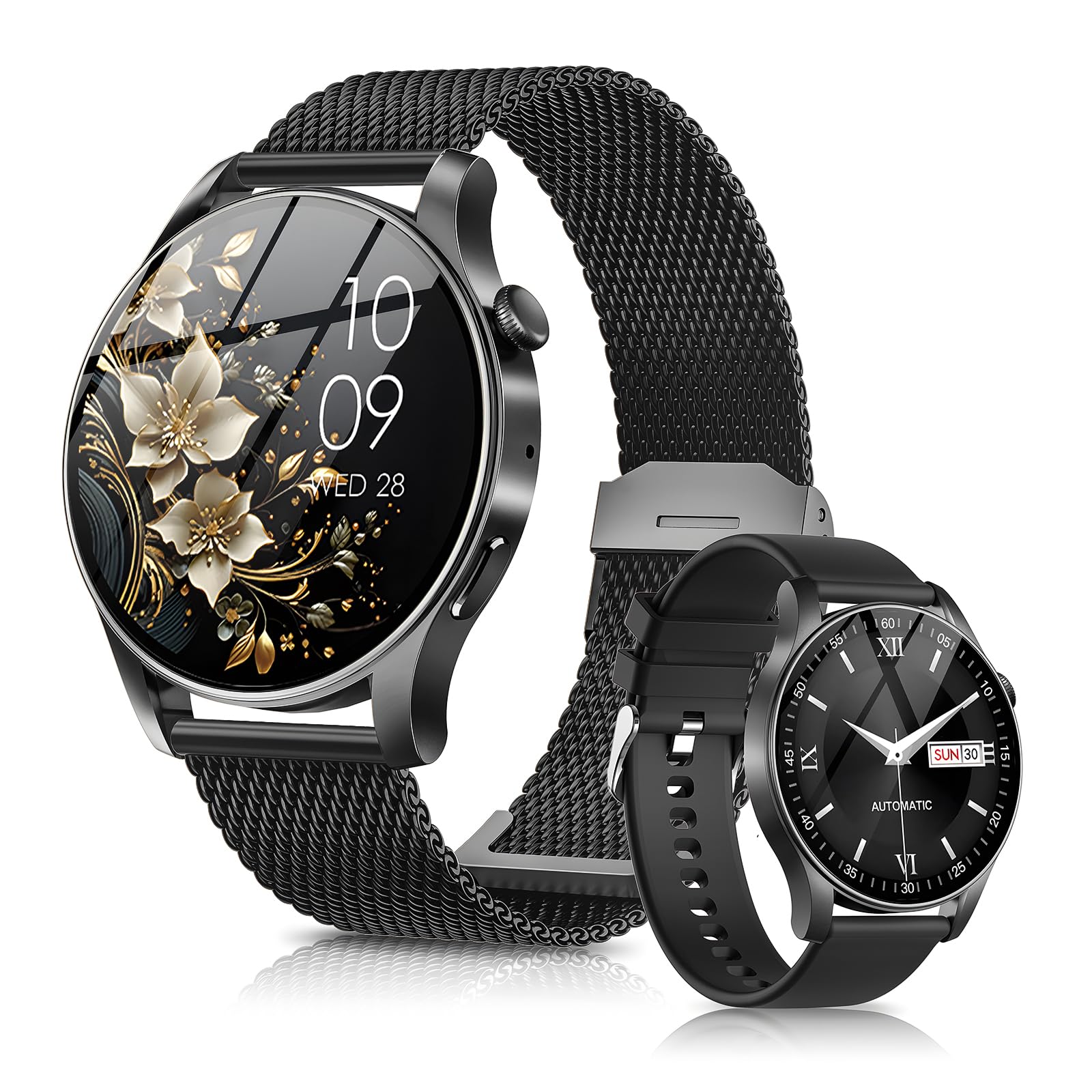 Rmana Smart Watch Women Men, 2025 Smartwatch 1.43" AMOLED Calls Bluetooth, 2 Straps, 100+ Sports Modes, Voice Assistant, IP67 Waterproof Smart Watch for Android iOS(Black)