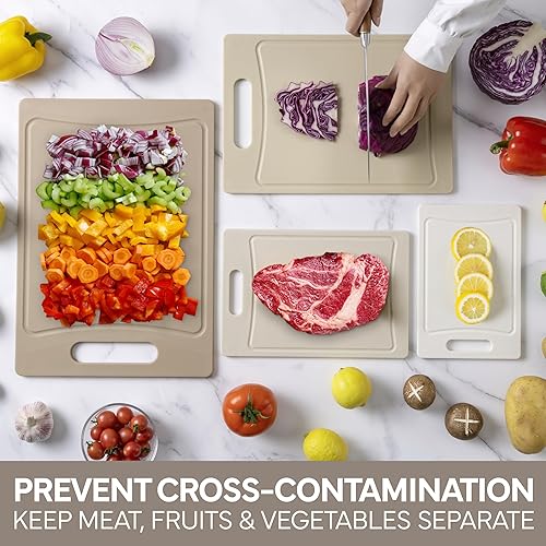 Vista 114 de COOK WITH COLOR Juego de tablas de cortar antideslizantes, esenciales de cocina con mango de fácil agarre para carne, verduras y frutas, 3 tablas