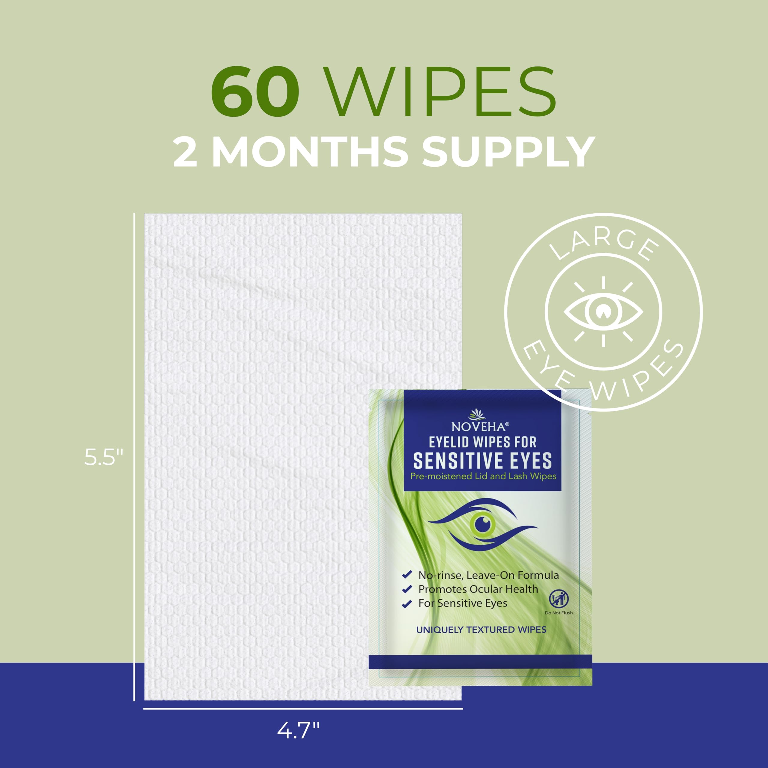 NOVEHA Lingettes pour paupières - Pour cils et paupières délicats - Avec acide hyaluronique, camomille et aloe vera - Tampons pré-humidifiés emballés individuellement (60 lingettes)