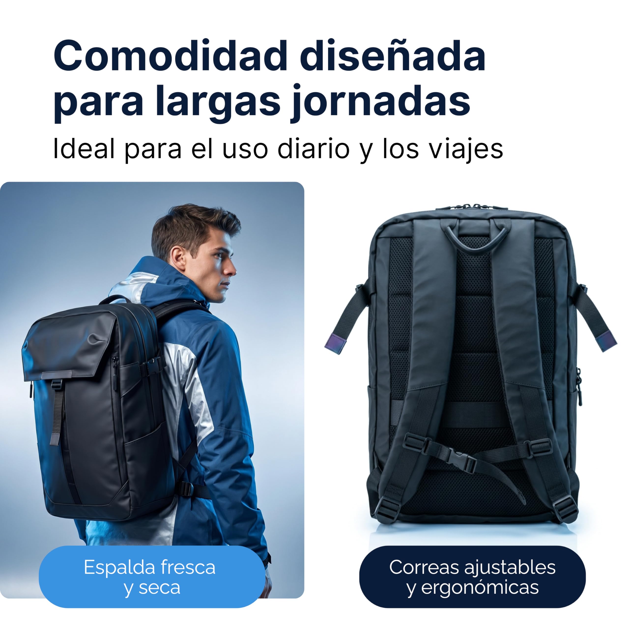 MASC Mochila de Viaje Impermeable y Ergonómica con Múltiples Compartimentos, 27L, ideal como Mochila de Trabajo con espacio para un Portátil de 18 pulgadas, Elegante para la Oficina