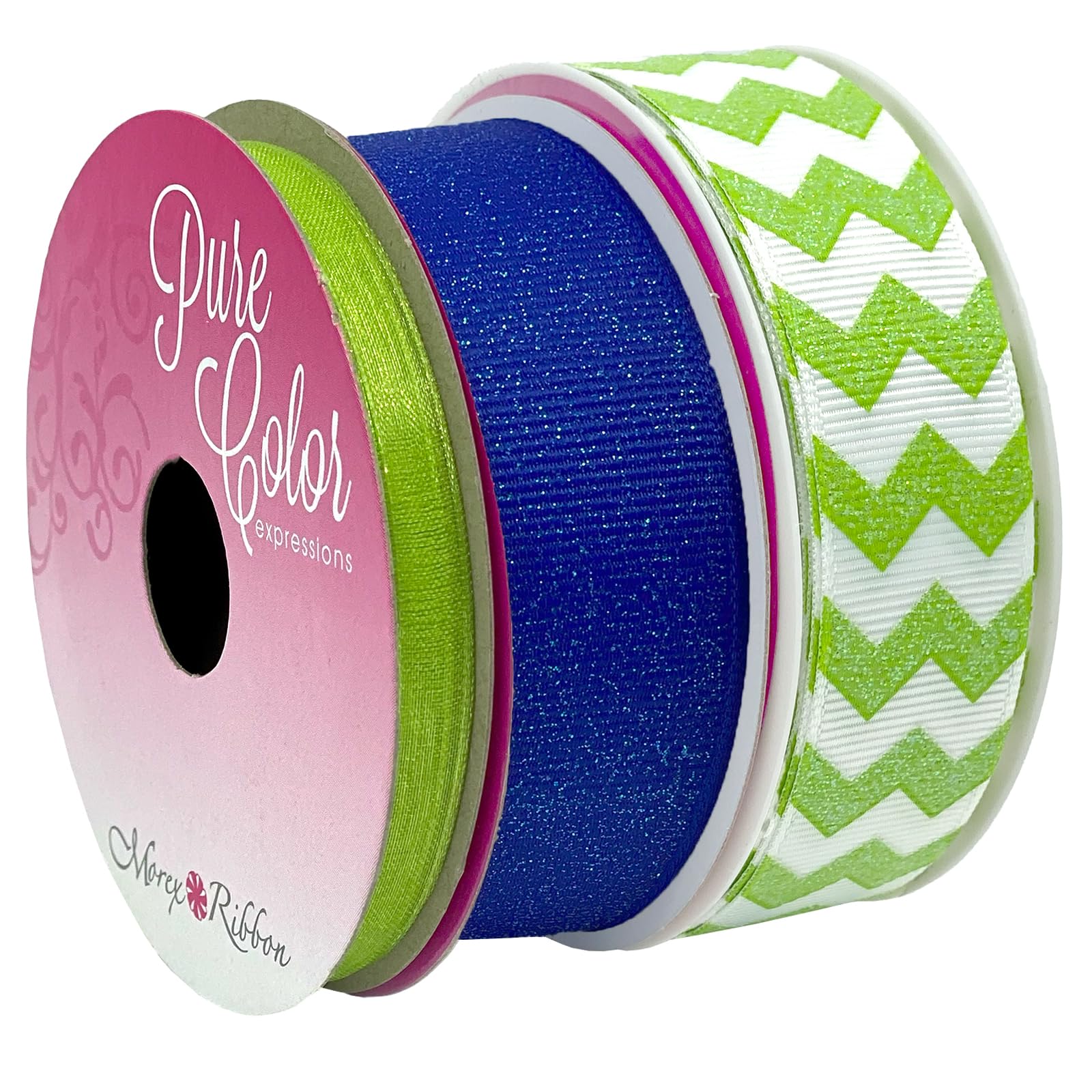 Morex Ribbon Chevron Party Ribbon (3 Pack), 17 yd, Blue/Lime