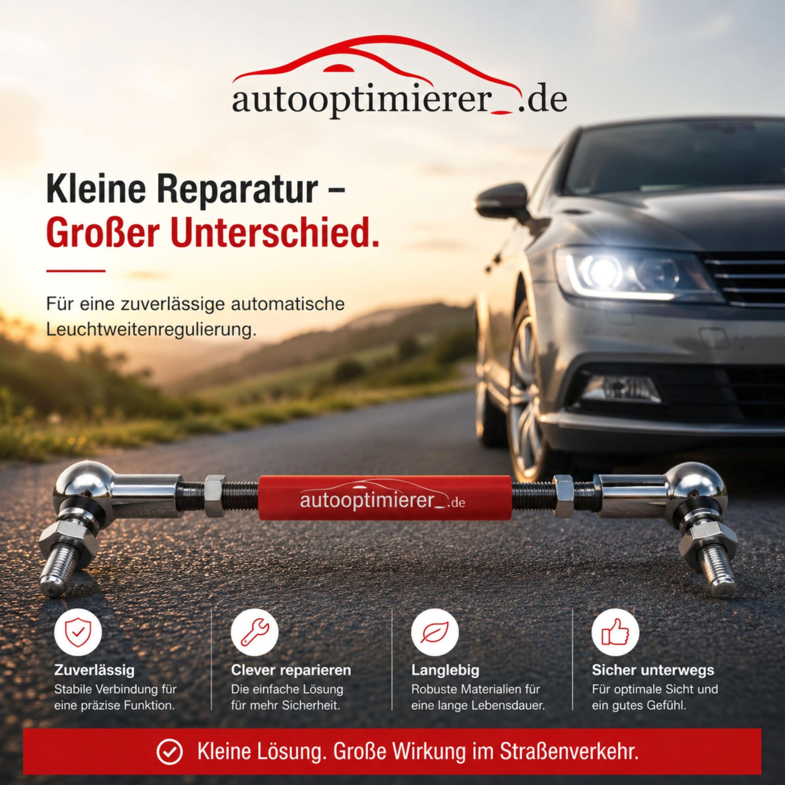 autooptimierer Xenon Reparatursatz Universal – Koppelstange für Leuchtweitenregulierung – Niveausensor M6 einstellbar – Reparaturset für Scheinwerfer-Höhenregulierung