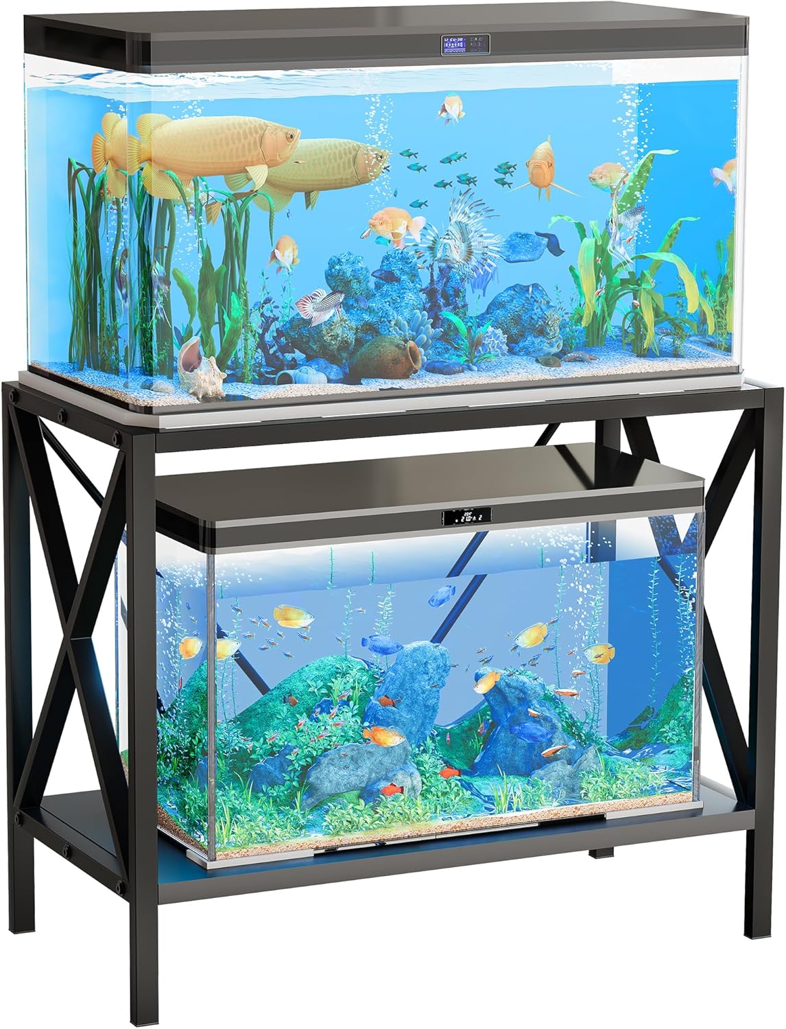 YTAHOME X-Shape 10-40 Gallon Fish Tank Stand, 500lbs Capacity for Metal Aquarium Stand, 36.2" Lx18.3 Wx 29.3" H, Double-Layer Storage Design, Reptile Breeder Turtle Terrarium Stand for Home Office