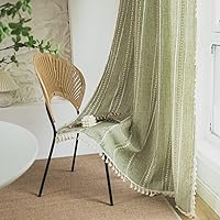 SutuoHome Boho Sage Green Curtains 52x84 Inch Light Filtering Tassel Drapes - Farmhouse Vintage Bohemian Panel for Bedroom Living Room