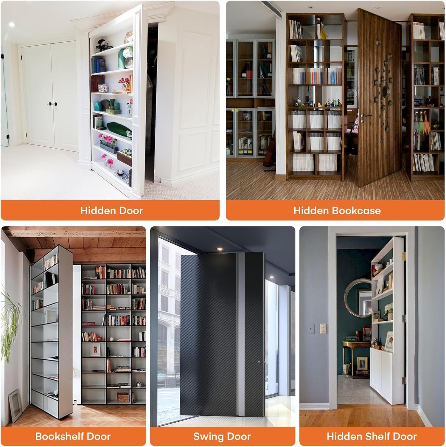 Hidden Door Hinge,Thickened Murphy Door Hinge Kit, 570LBS Load-Bearing Heavy Duty Pivot Door Hinges for Secret Door, 360° Rotation Hinges for Hidden Door Bookcase, Murphy & Shelf Doors