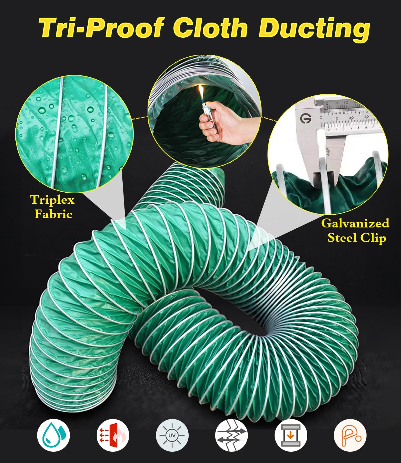 Manguera Flexible Aislada para Conductos De Ventilación Exteriores | Abrazaderas De Manguera De Acero Inoxidable, Soporte De Acero De Tela De Tres Capas, Retráctiles, Plegables(Dia-72cm/28.3'')