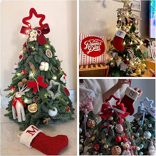 Miniatura 7 de Calcetín de Navidad con 26 letras mini medias bordadas con inicial cordón de algodón con puños de felpa súper suaves decoraciones navideñas