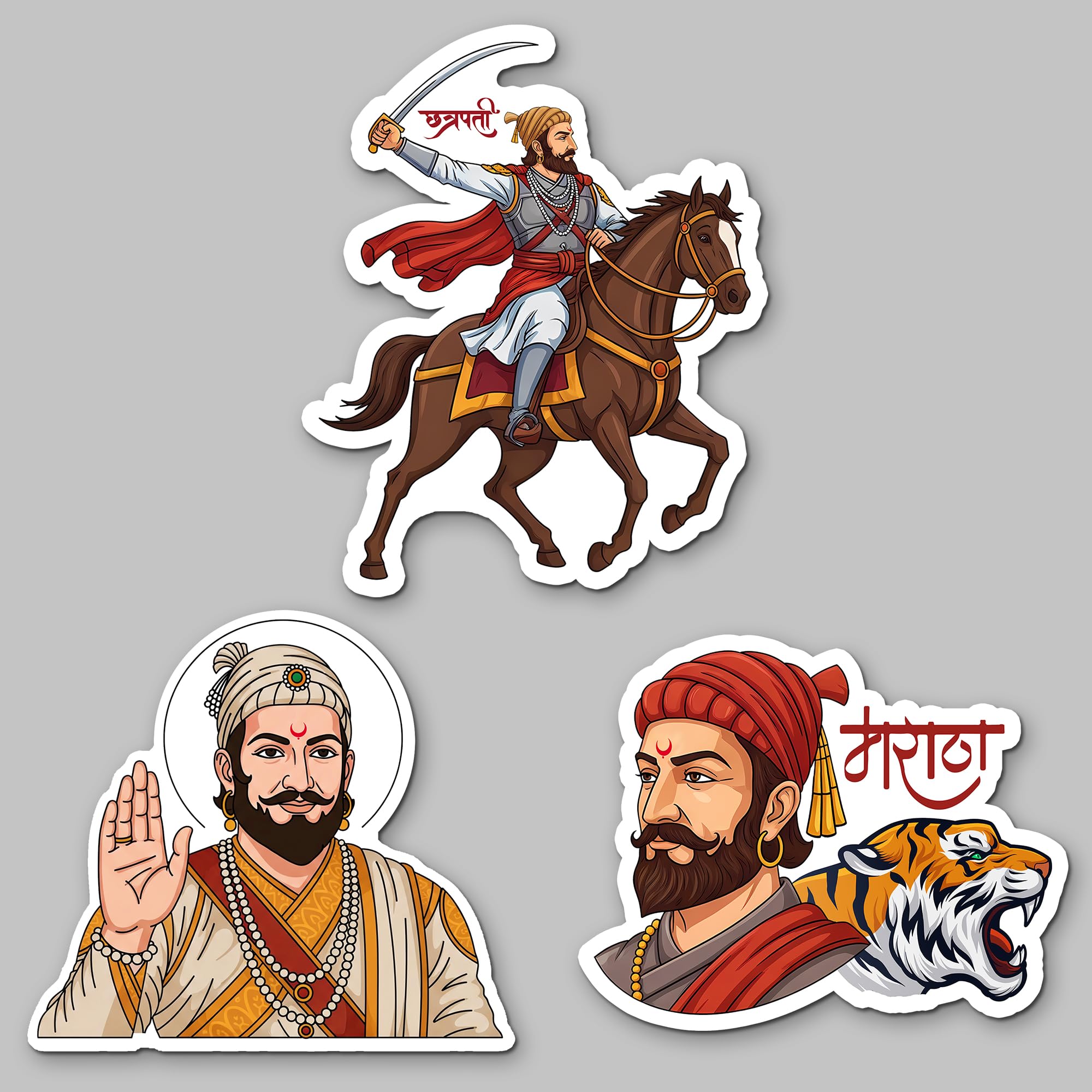 Shivaji Maharaj Acrylic Fridge Magnets Set of 3 – Chhatrapati Shivaji Maharaj Horse Rider, Portrait & Maratha Design | Decorative Refrigerator Magnets for Home & Gifting | 4x3 Inch