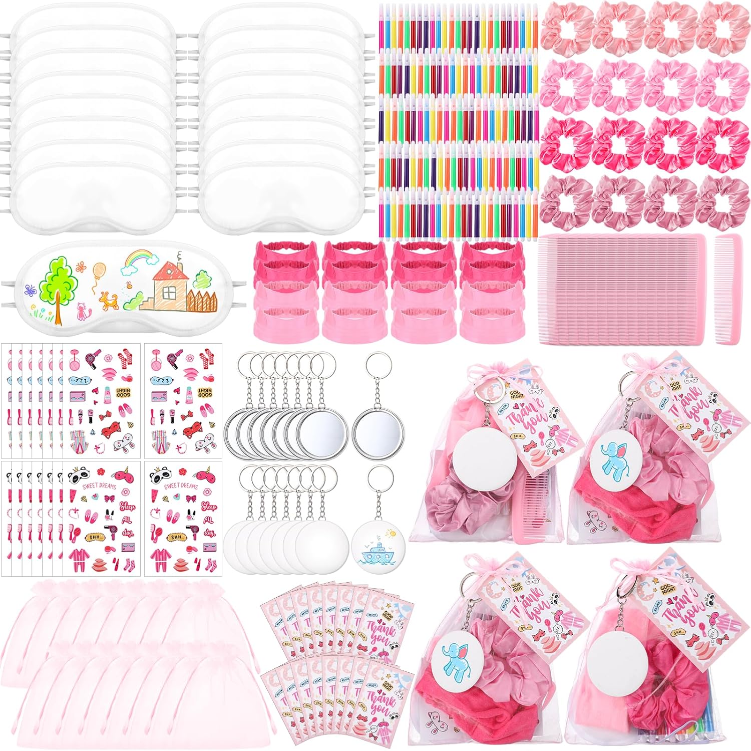 Bunnycool 24 Pcs Sleepover Party Supplies Satin Eye Mask Satin Hair Scrunchies Gift - View #2