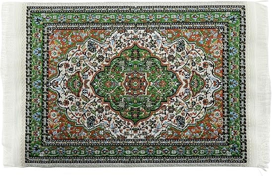EMiEN 1PCS Green Sound of Spring Print Vintage Woven Carpet Rug,Blanket Miniature Ornament Kits,Miniature Ornament for DIY House Decoration on 1/12 Scale 6.7" x 3.9".