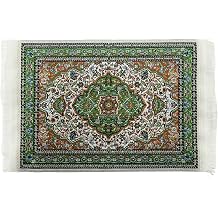 EMiEN 1PCS Green Sound of Spring Print Vintage Woven Carpet Rug,Blanket Miniature Ornament Kits,Miniature Ornament for DIY House Decoration on 1/12 Scale 6.7" x 3.9".