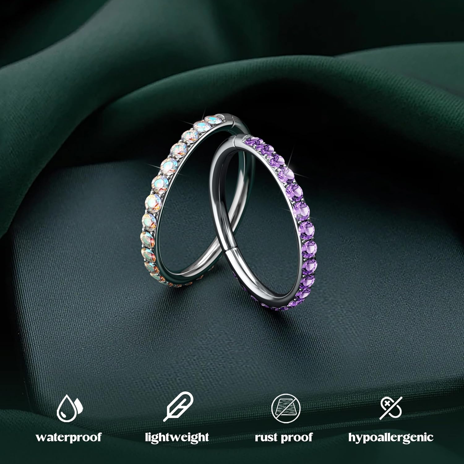 BodyBonita G23 Titanium Nose Rings Hoops - AB/Rainbow/Clear CZ Nose Piercings 16/18/20G Septum Rings Cartilage Helix Rook Tragus Lobe Daith Earrings Body Jewelry for Women Men 6/7/8/9/10/11/12mm image 5
