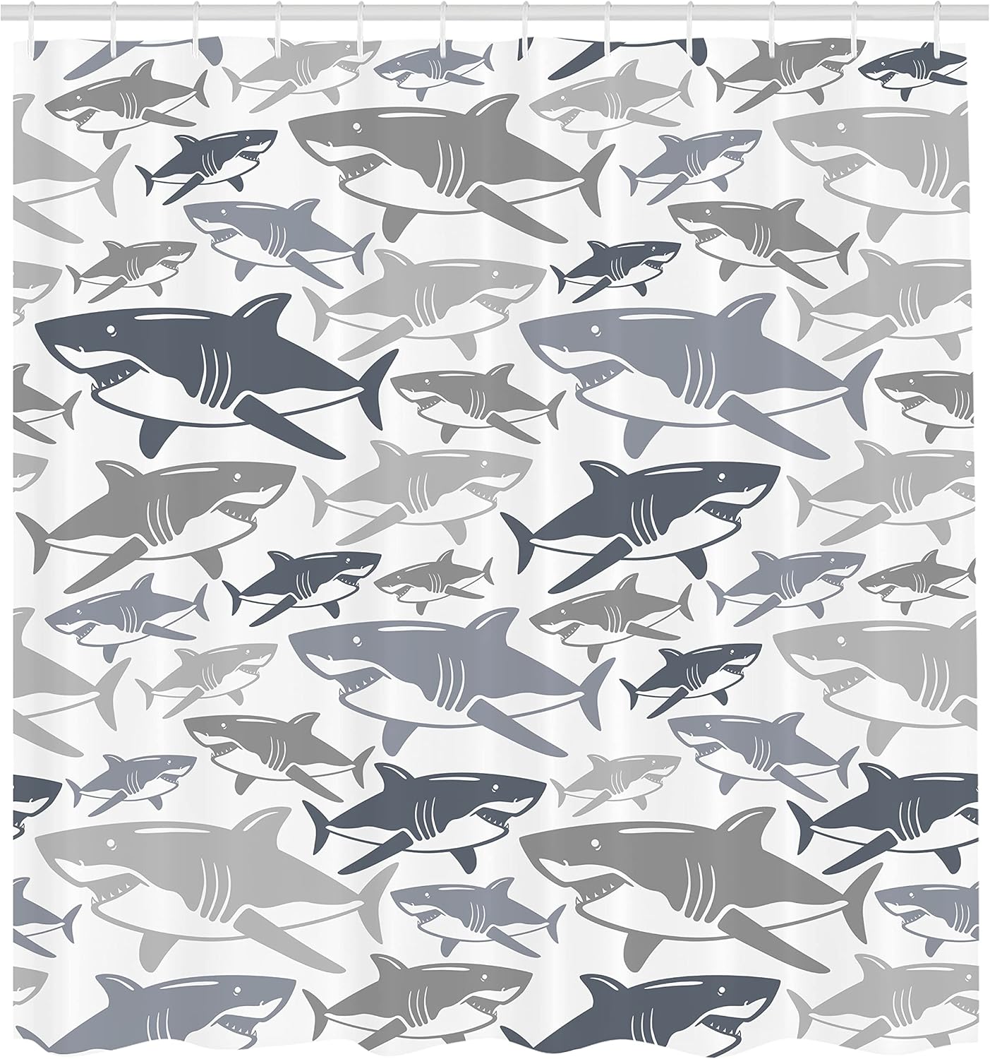Ambesonne Shark Shower Curtain, Colorful Underwater Fish Pattern Masters Survival Predators Dangerous Nature, Cloth Fabric Bathroom Decor Set with Hooks, 69" W x 75" L, Grey and Taupe