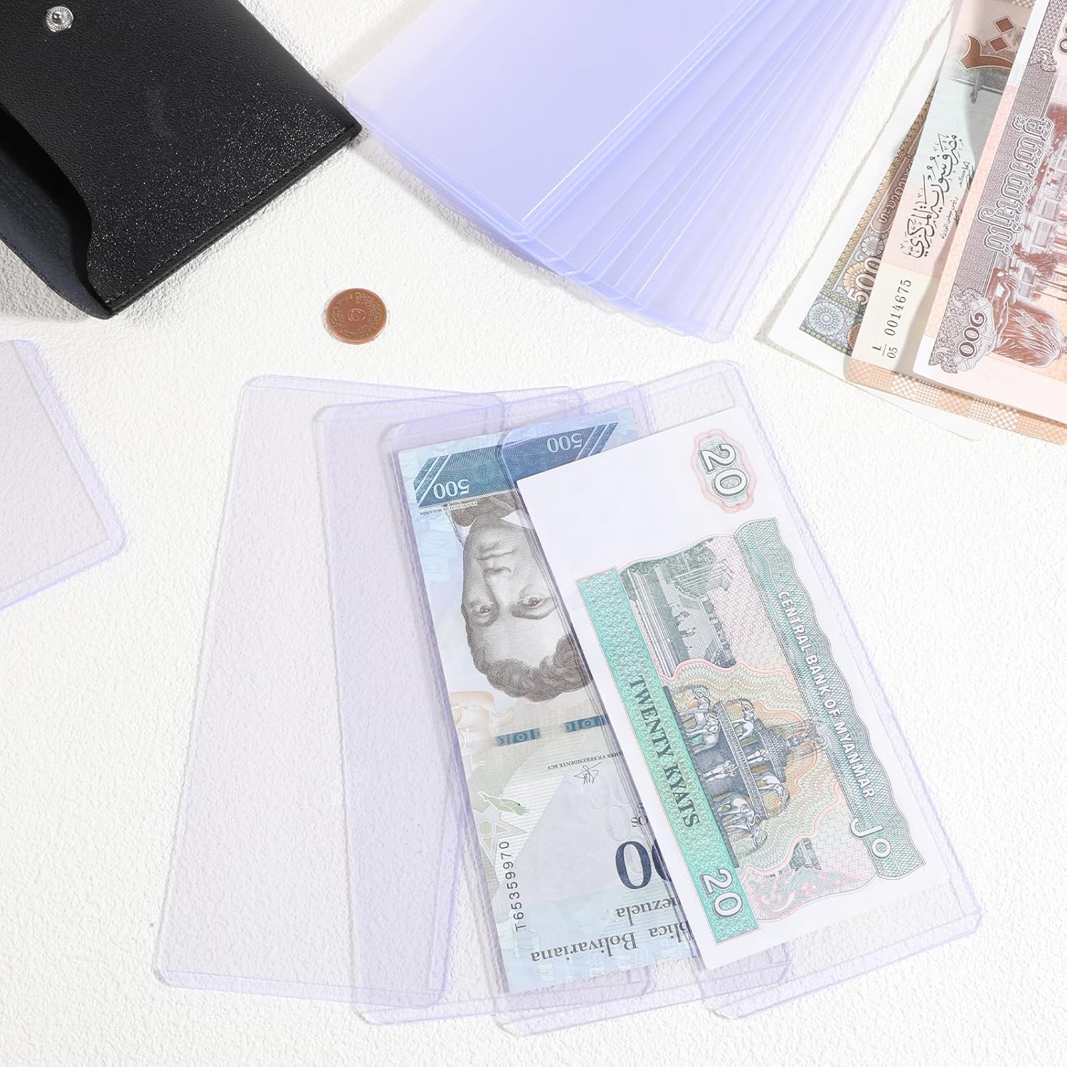 15 Pack Dollar Bill Sleeves PVC Transparent Currency Sleeves Waterproof Dollar Bill Holder Display Protector Sleeve Money Holder for Cash Banknotes Collectors (6.9x2.95 Inch)