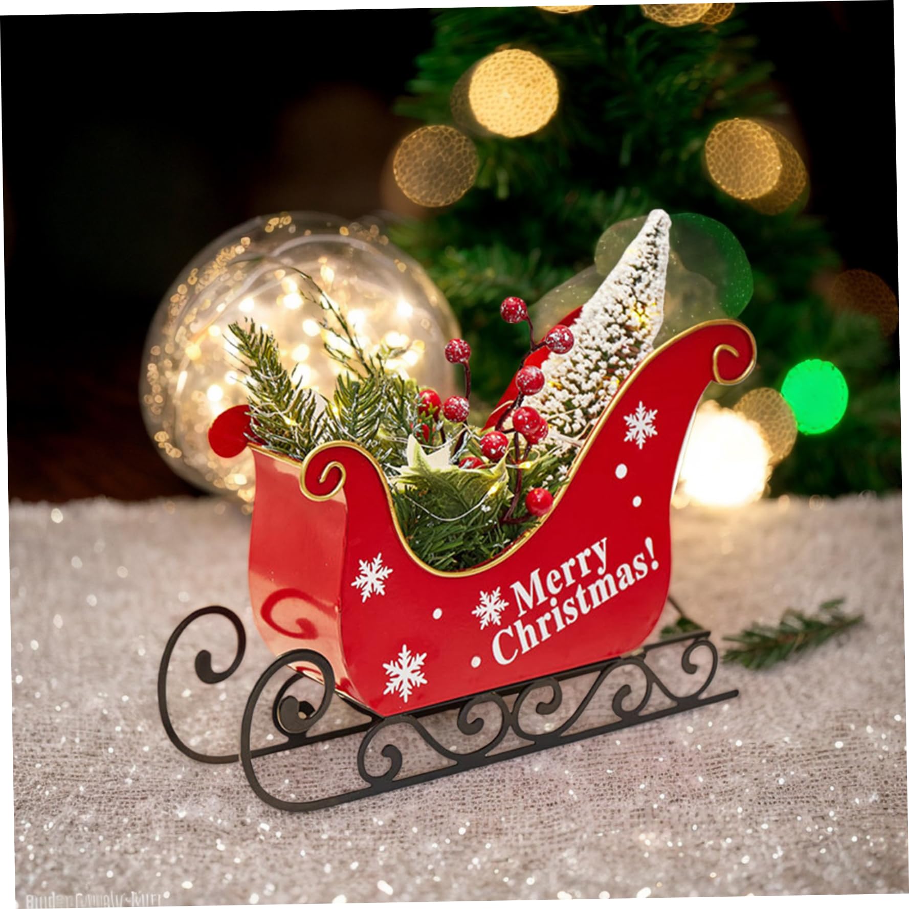 Ornamenti Natalizi Personalizzati Ornamenti Natalizi con Slitta Luminosa con Piante Artificiali Incantevole centrotavola Wi