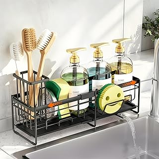 spospo Extendable Sponge Holder for Kitchen Sink, Extra Large Adjustable Length Sink Caddy Organizer with H...