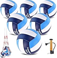 ELKCIP 6 Pack Official Size 5 Volleyballs - Waterproof Soft Bulk Set with Pump & Mesh Bag for Indoor Outdoor Beach Pool Play